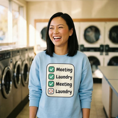 Meeting Laundry funny work from home crewneck sweatshirt — lifestyle