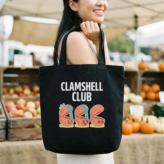 Clamshell Club funny physical therapy tote bag — lifestyle