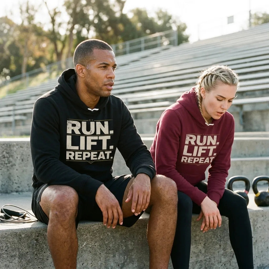 Run Lift Repeat vintage athletic hoodie — lifestyle