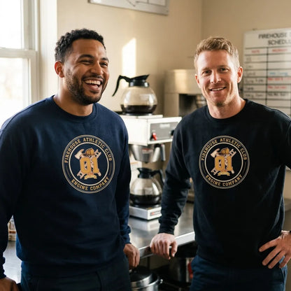 Firehouse Athletic Club retro firefighter emblem crewneck sweatshirt — lifestyle
