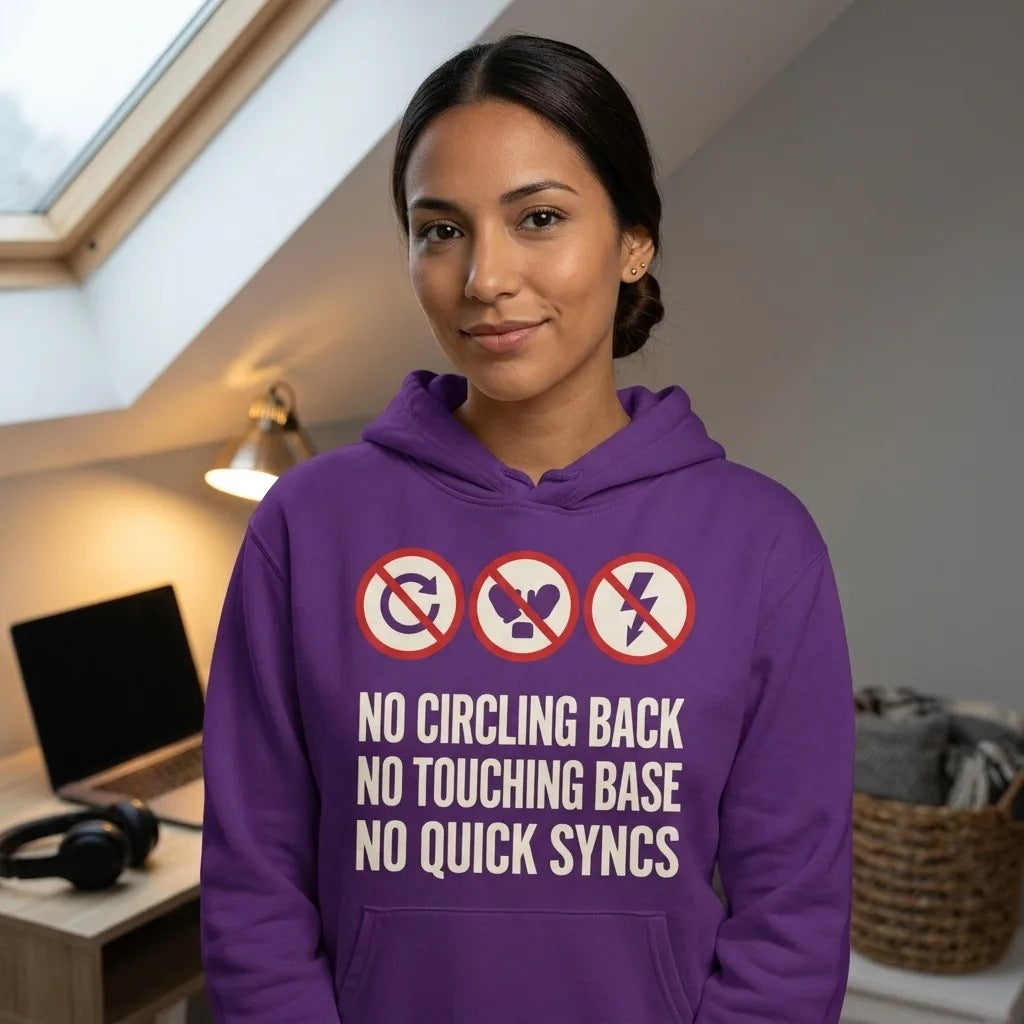 No Circling Back corporate jargon prohibition signs pullover hoodie — lifestyle
