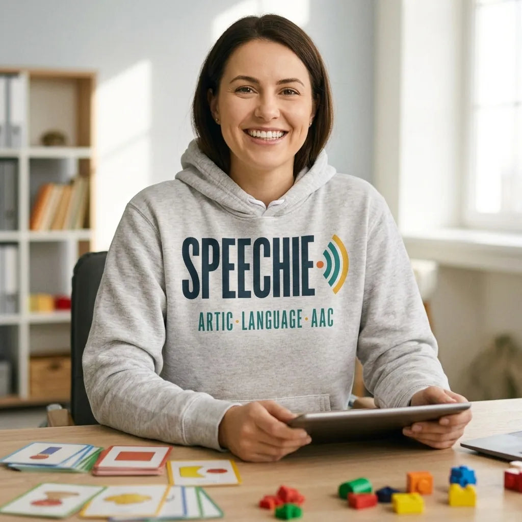 Speechie Wordmark speech therapy hoodie — lifestyle