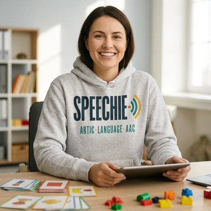 Speechie Wordmark speech therapy hoodie — lifestyle