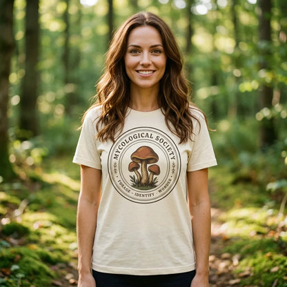 Mushroom Foraging Mycological Society vintage botanical tee — lifestyle