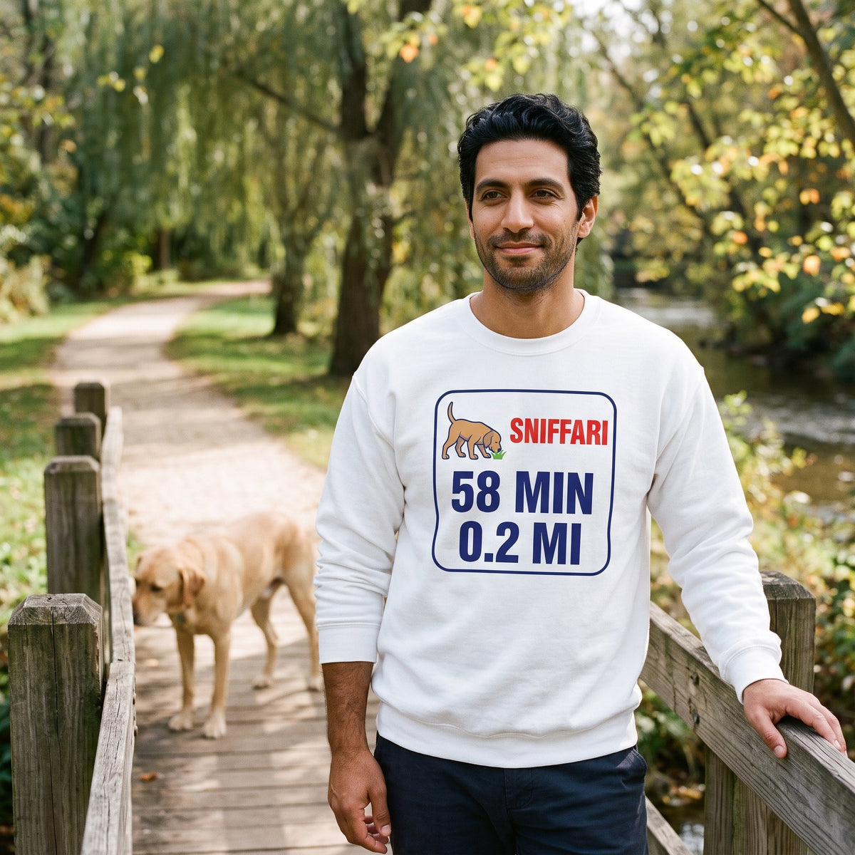 Sniff Walk Recap funny dog dad crewneck sweatshirt — lifestyle