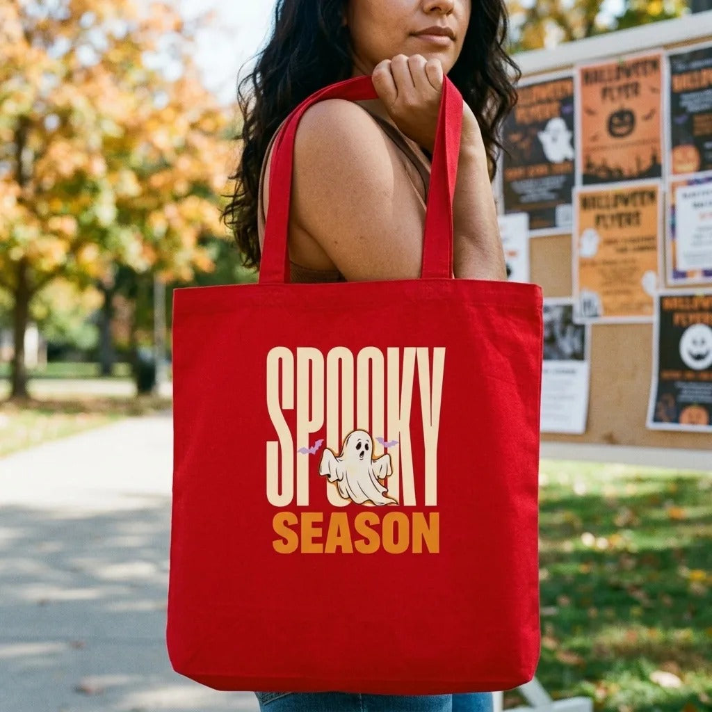 Spooky Season retro Halloween ghost typography cotton tote bag — lifestyle