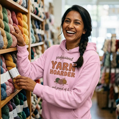Professional Yarn Hoarder crochet cottagecore hoodie — lifestyle