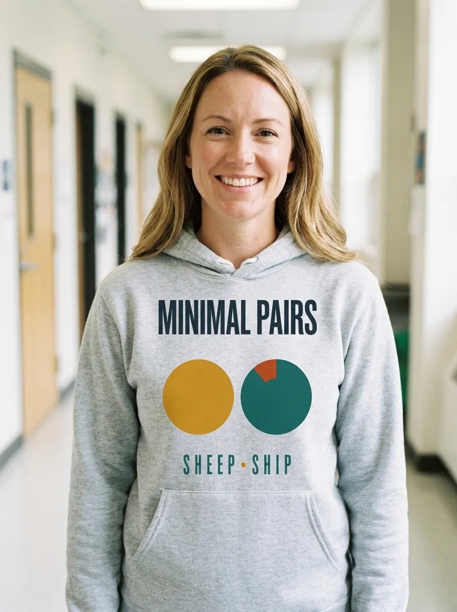 Minimal Pairs speech therapy hoodie — lifestyle