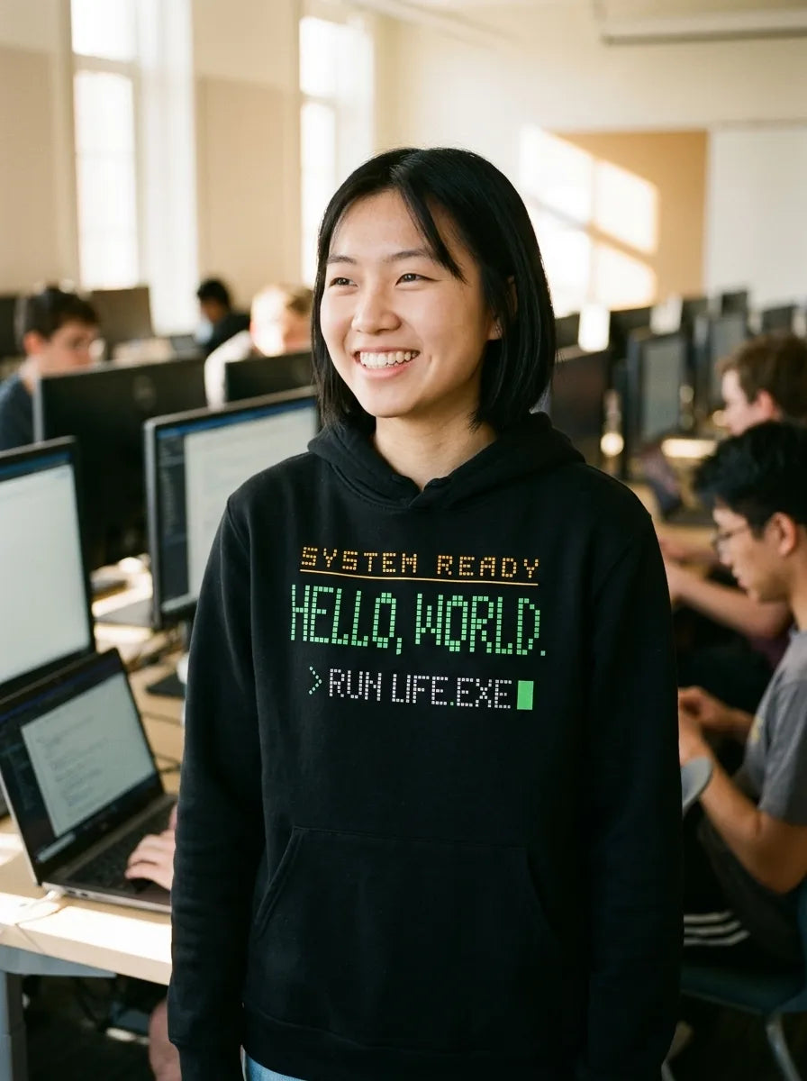 Hello World retro boot screen programmer hoodie — lifestyle