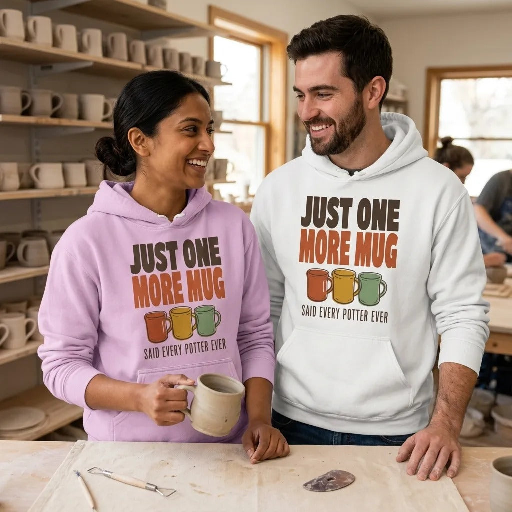 Just One More Mug funny pottery hoodie — lifestyle