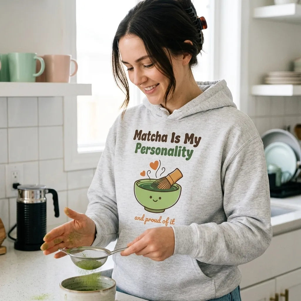 Matcha Is My Personality retro matcha hoodie — lifestyle