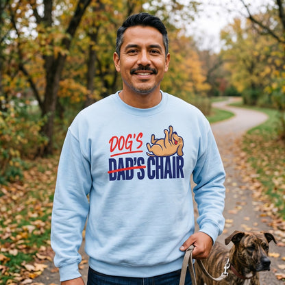 Dog's Chair funny dog dad crewneck sweatshirt — lifestyle