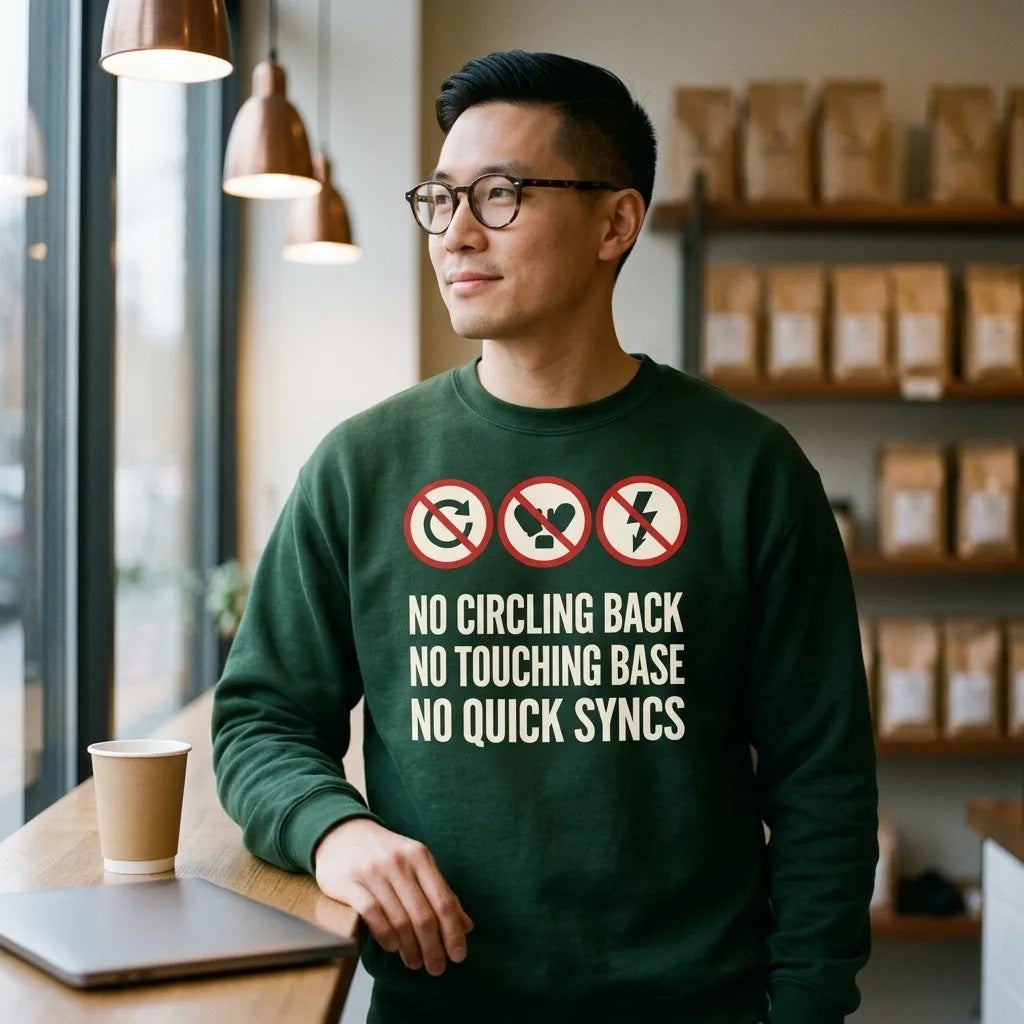 No Circling Back corporate jargon prohibition signs crewneck sweatshirt — lifestyle