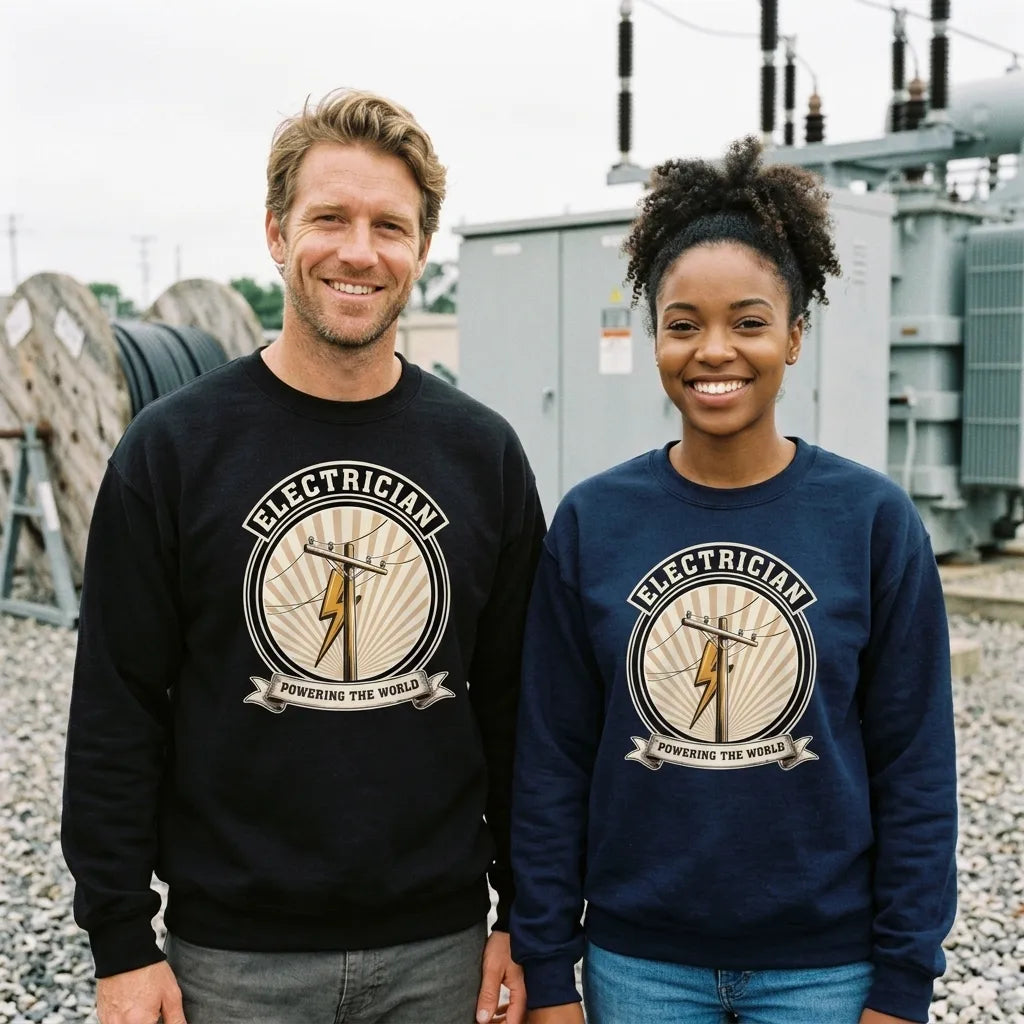 Powering The World electrician emblem crewneck — lifestyle
