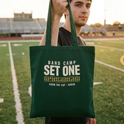 Set One marching band drill chart cotton tote bag — lifestyle