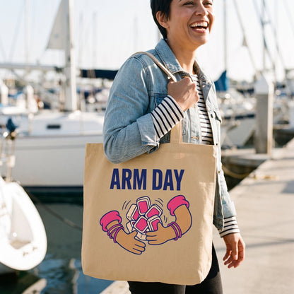 Arm Day funny mahjong tote bag — lifestyle