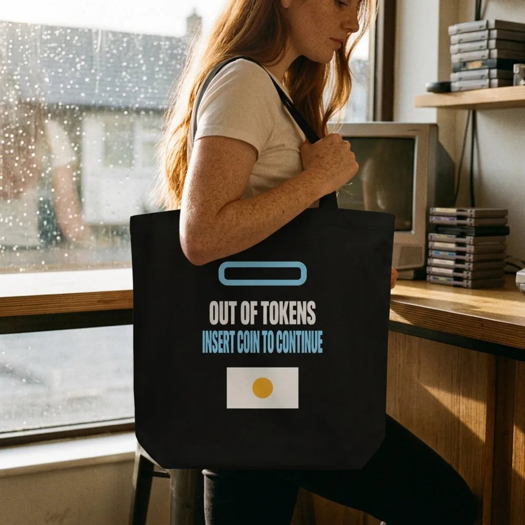Insert Coin To Continue out of tokens canvas tote bag — lifestyle