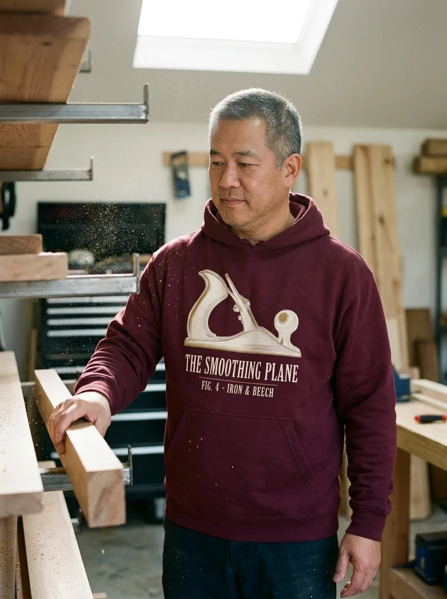 Fig. 4 The Smoothing Plane woodworking hoodie — lifestyle