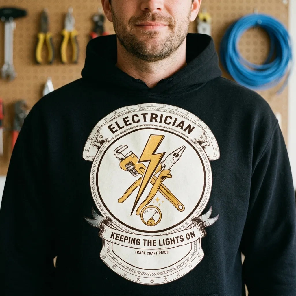 Electrician Journeyman trade crest hoodie — lifestyle