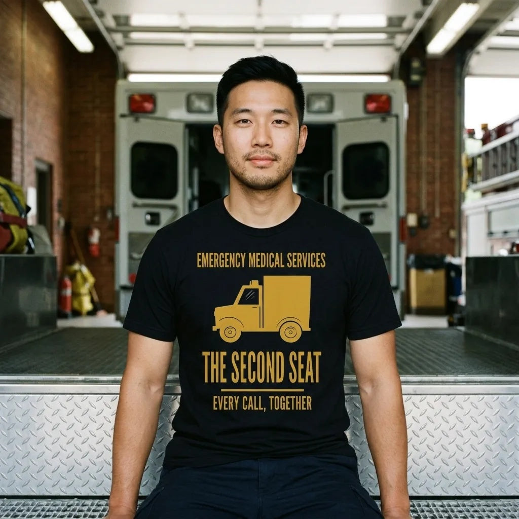 The Second Seat EMS paramedic tee — lifestyle