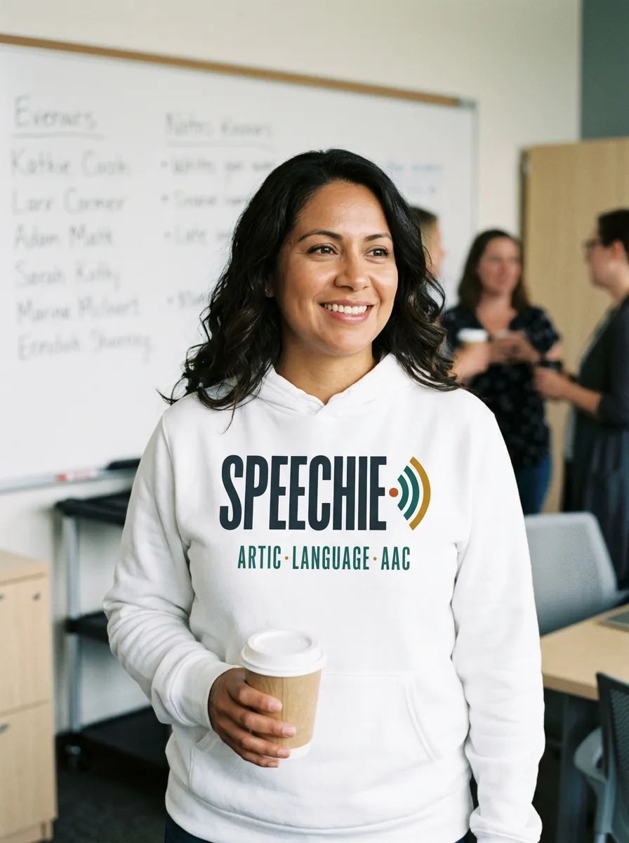 Speechie Wordmark speech therapy hoodie — lifestyle