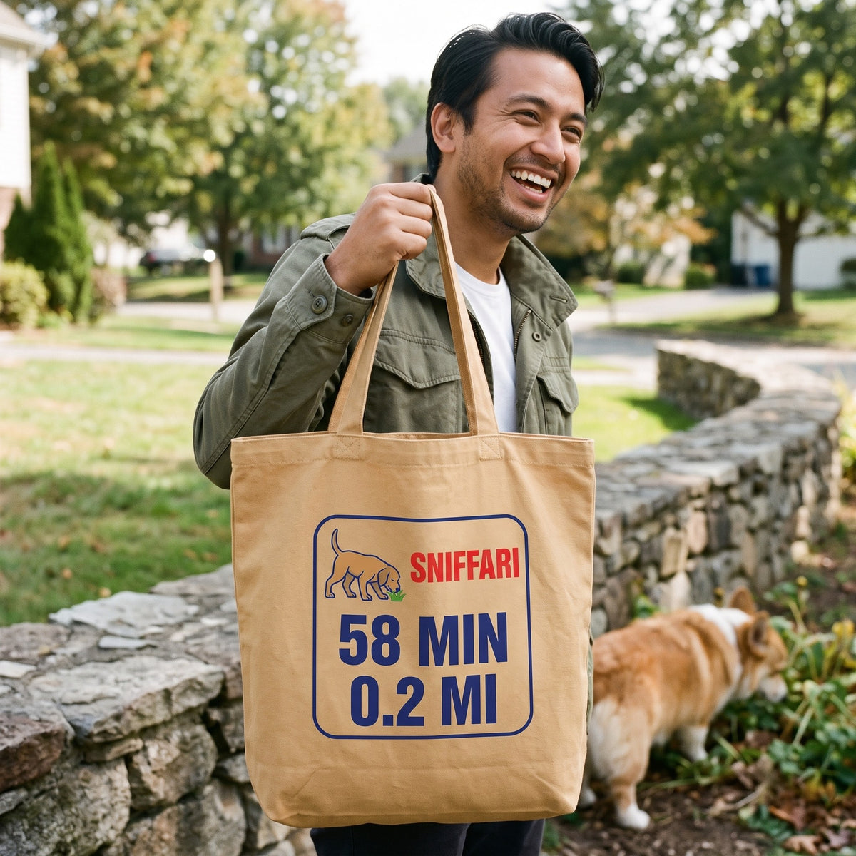 Sniff Walk Recap funny dog dad tote bag — lifestyle