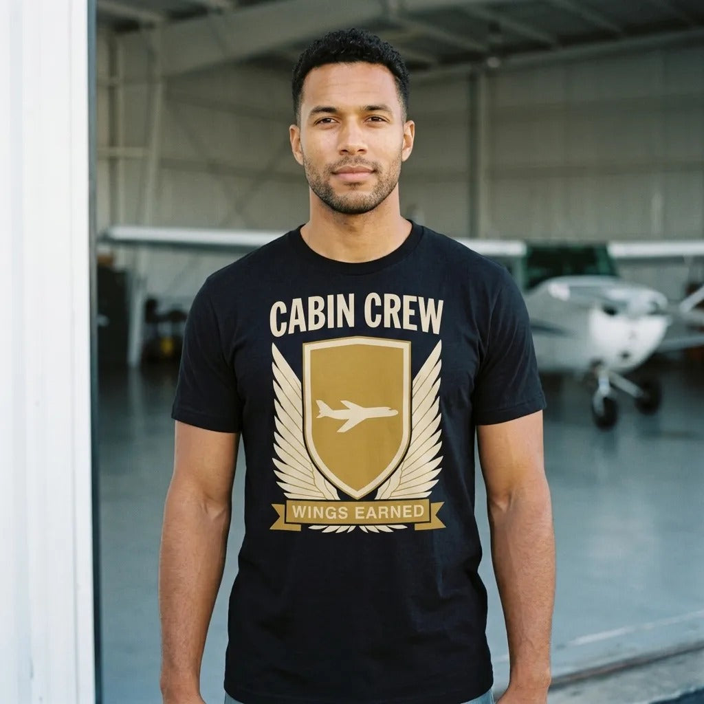 Wings Earned flight attendant tee — lifestyle