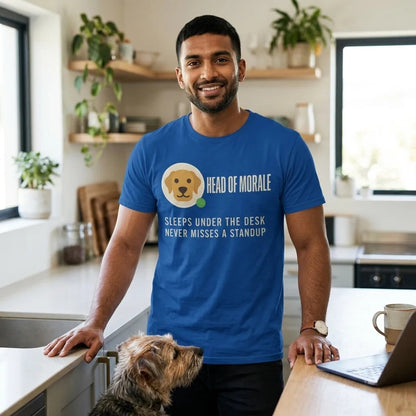 Head of Morale dog profile card unisex t-shirt — lifestyle