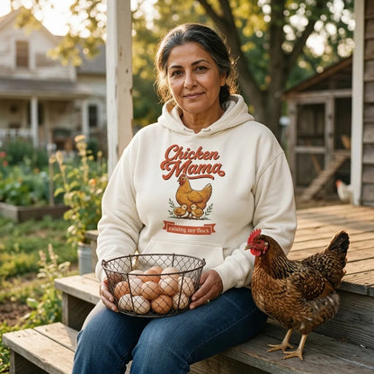 Chicken Mama raising my flock chicken keeper hoodie — lifestyle