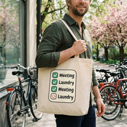 Meeting Laundry funny remote worker tote bag — lifestyle