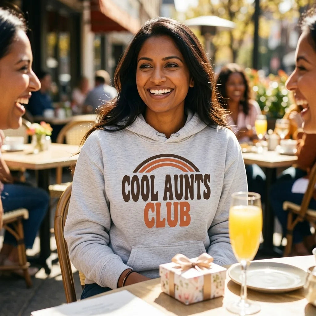 Cool Aunts Club retro groovy aunt hoodie — lifestyle