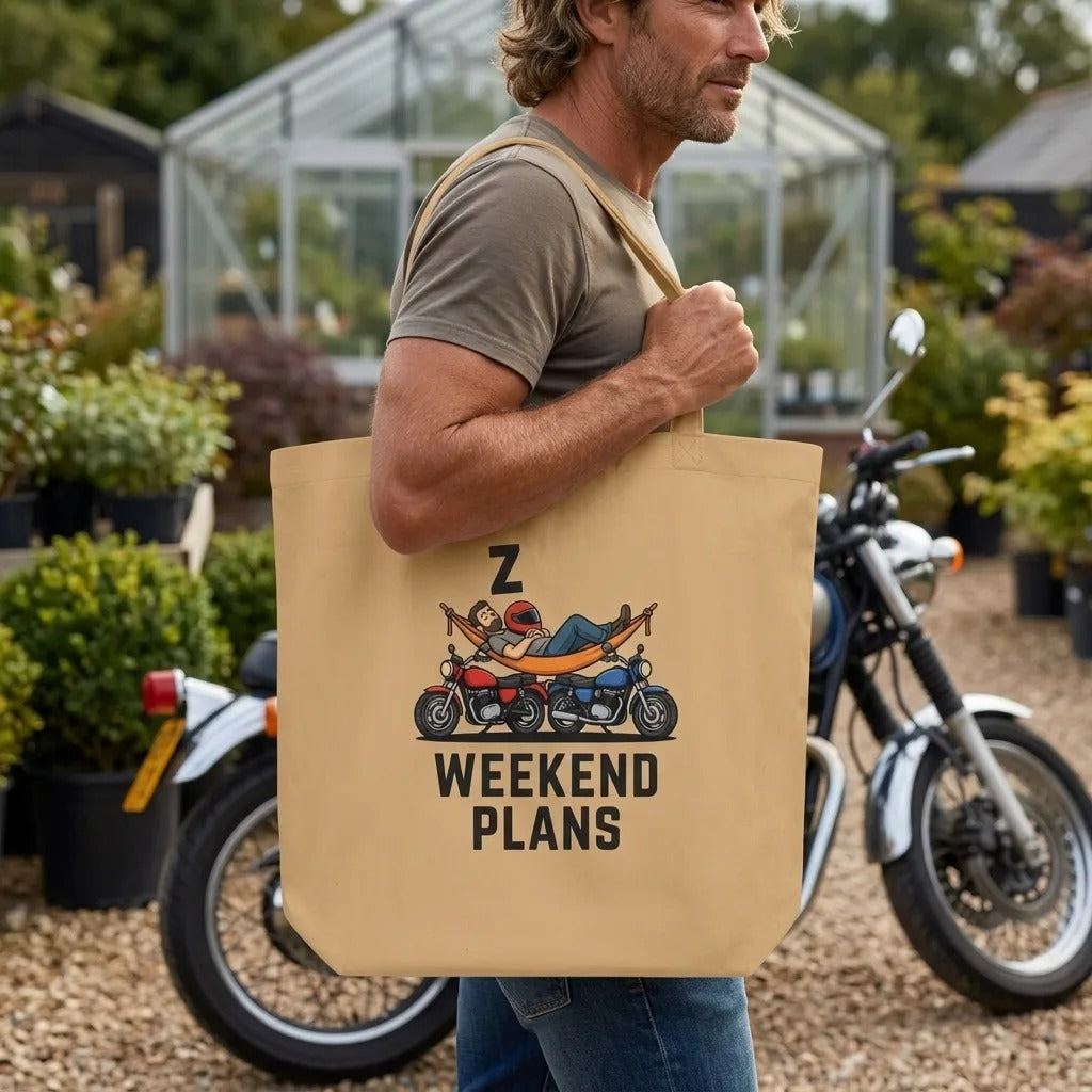 Weekend Plans funny motorcycle dad tote bag — lifestyle