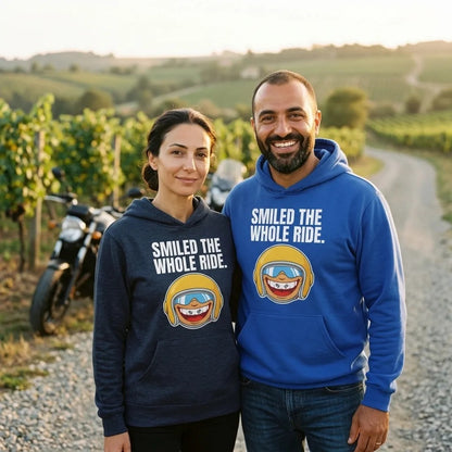 Smiled The Whole Ride funny motorcycle hoodie — lifestyle