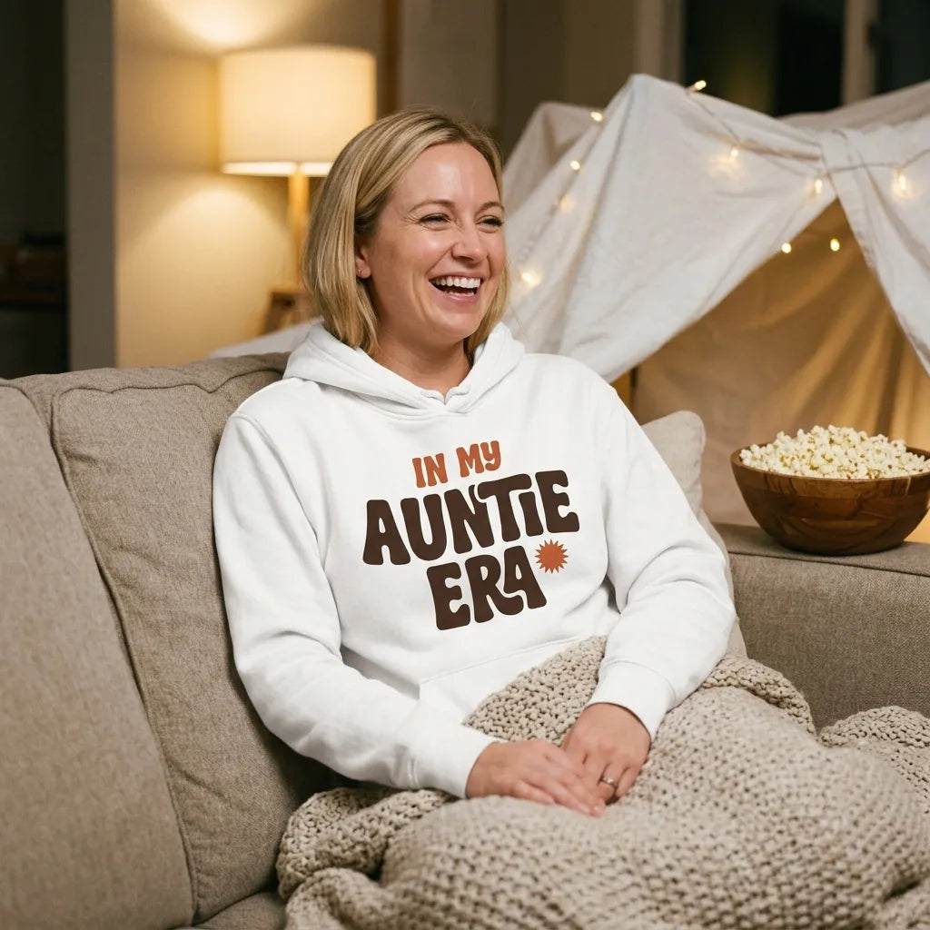 In My Auntie Era retro groovy aunt hoodie — lifestyle