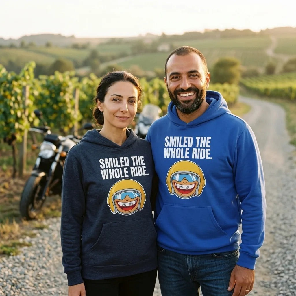 Smiled The Whole Ride funny motorcycle hoodie — lifestyle