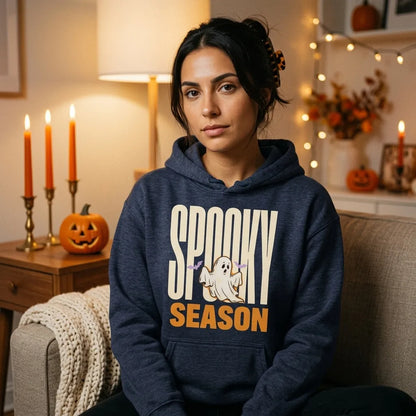 Spooky Season retro Halloween ghost typography hoodie — lifestyle