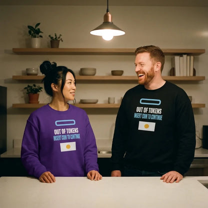Insert Coin To Continue out of tokens crewneck sweatshirt — lifestyle