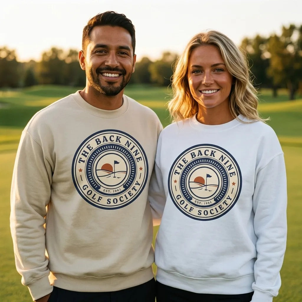 The Back Nine vintage golf roundel crewneck sweatshirt — lifestyle