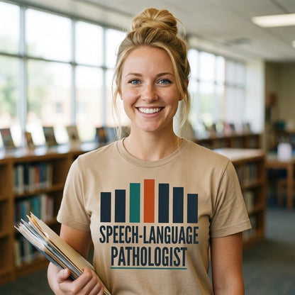 Mid-Century Clinic speech therapy tee — lifestyle
