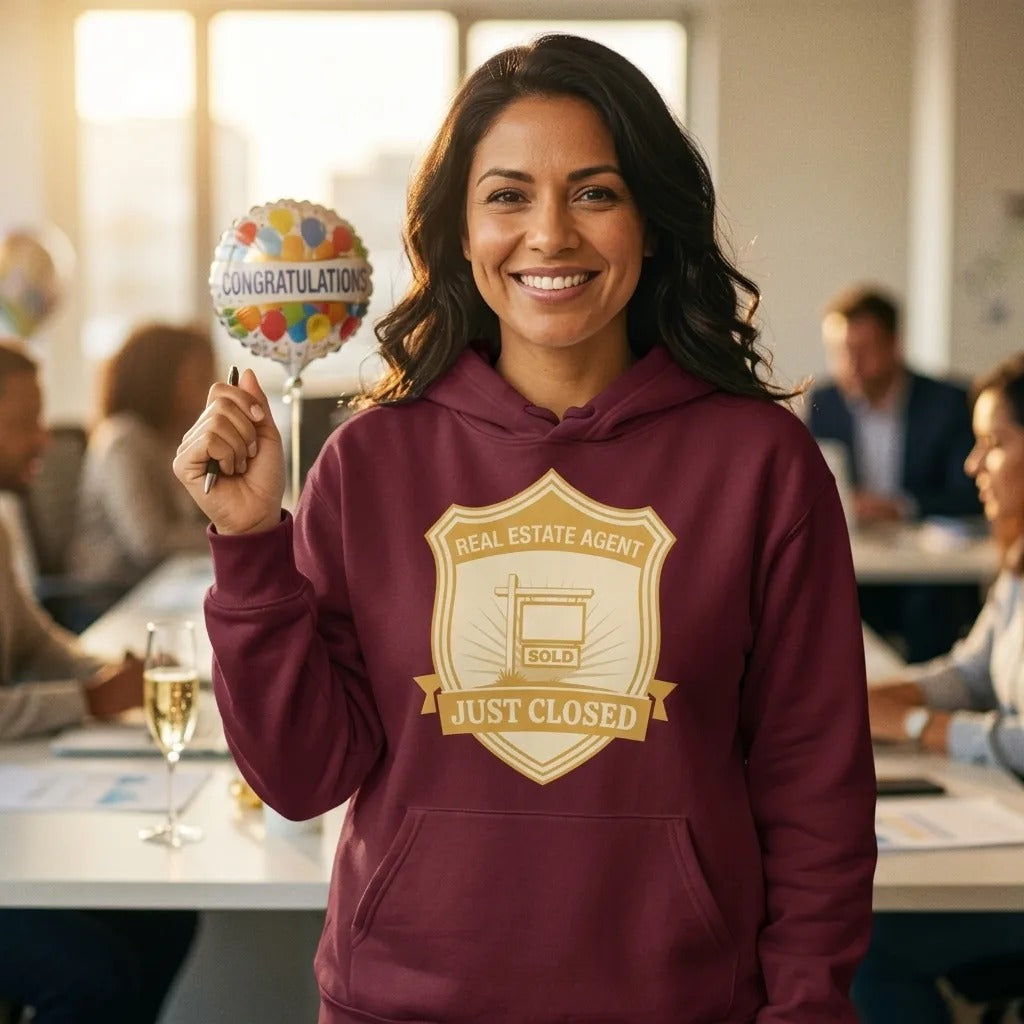 Just Closed real estate agent hoodie — lifestyle