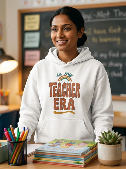 In My Teacher Era retro groovy teacher hoodie — lifestyle