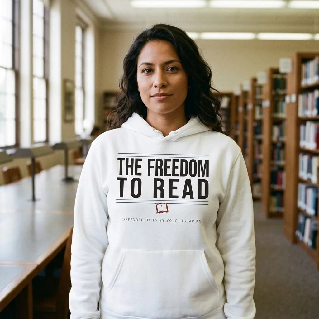 The Freedom to Read school librarian hoodie — lifestyle