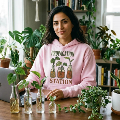 Propagation Station retro botanical plant lover hoodie — lifestyle