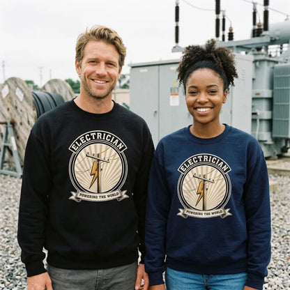 Powering The World electrician emblem crewneck — lifestyle