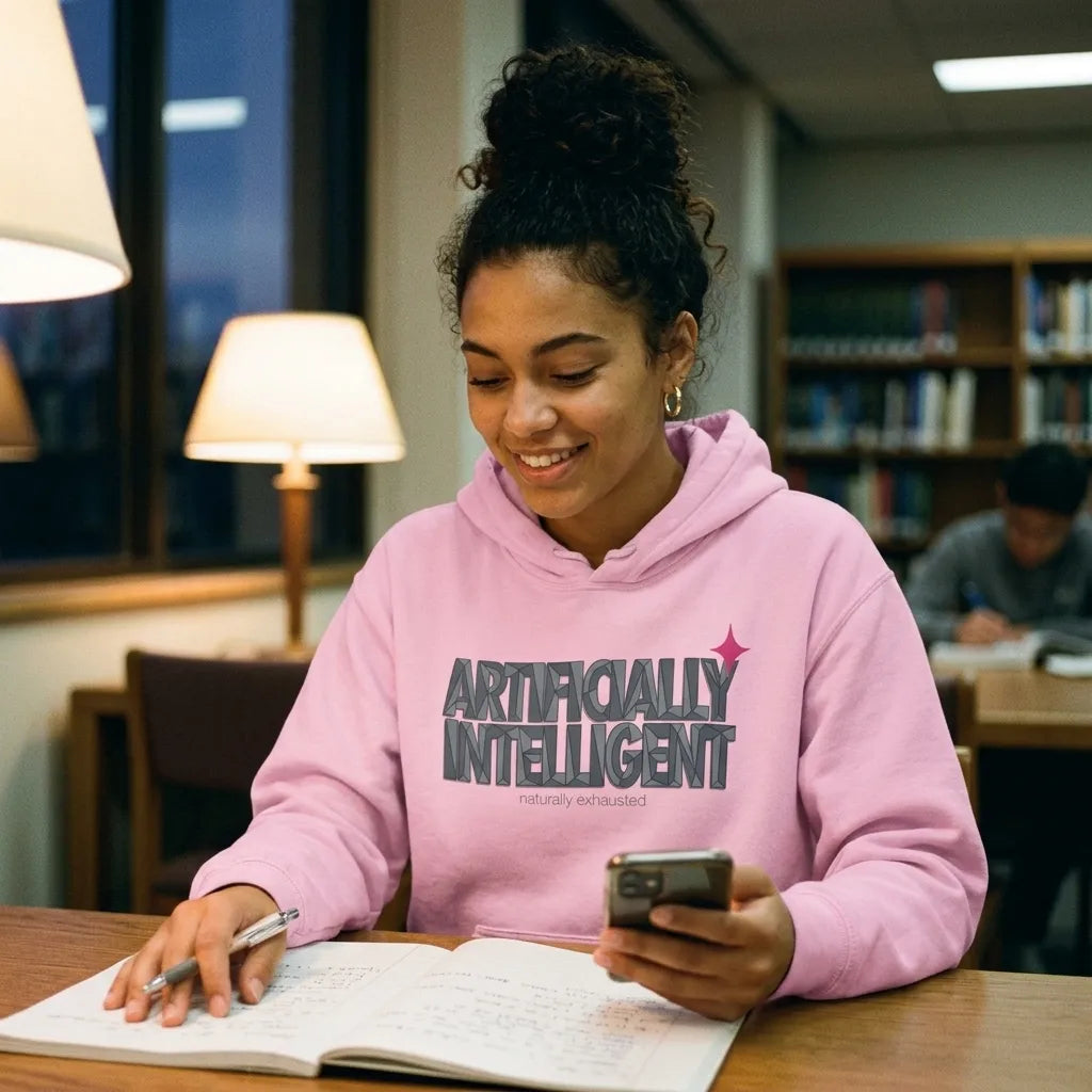 Artificially Intelligent funny AI pullover hoodie — lifestyle