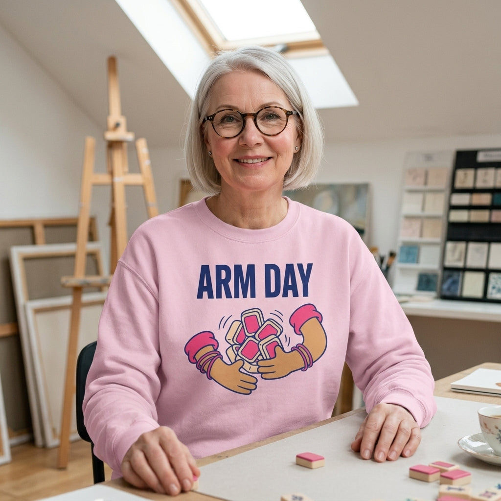 Arm Day funny mahjong crewneck sweatshirt — lifestyle