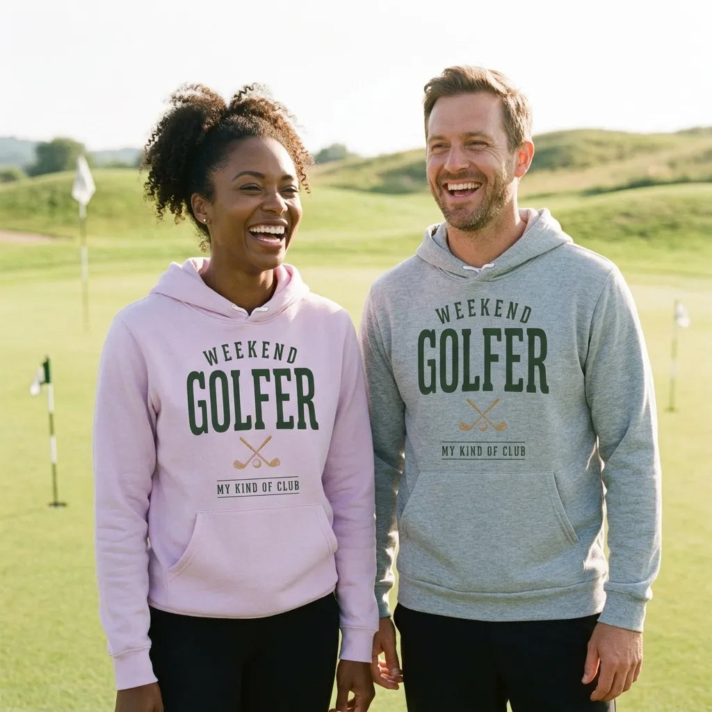Weekend Golfer vintage golf wordmark hoodie — lifestyle