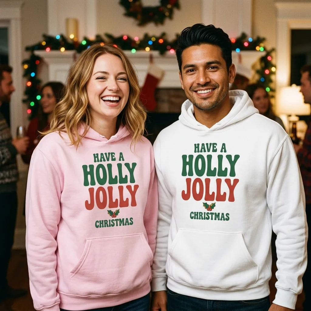 Groovy Holly Jolly retro Christmas hoodie — lifestyle