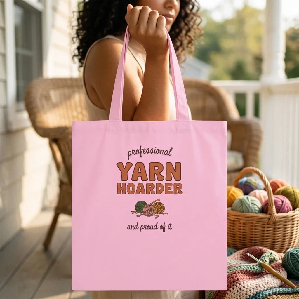 Professional Yarn Hoarder crochet cottagecore cotton tote bag — lifestyle