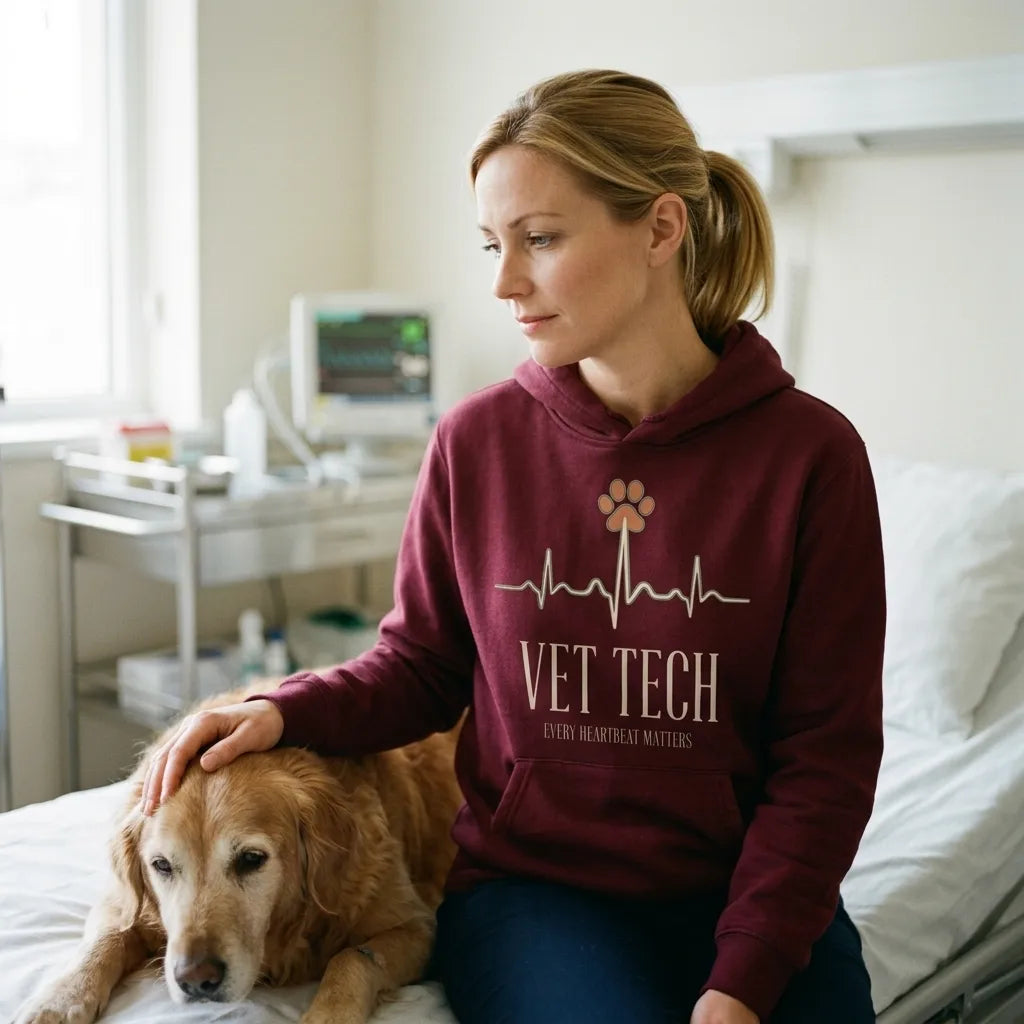 Every Heartbeat Matters minimalist vet tech hoodie — lifestyle